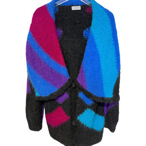 Vintage Ireland  Lucy Erridge Color Block Wool Mohair Cardigan Sweater